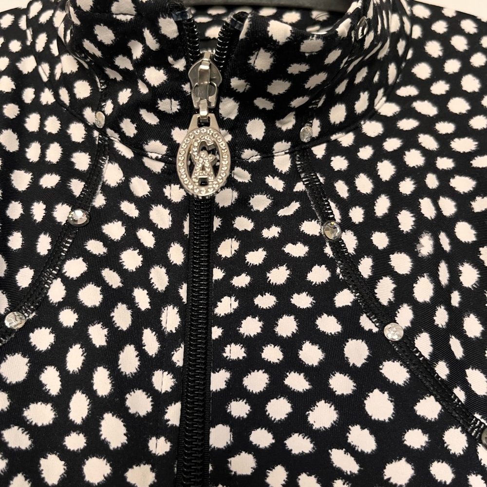 Christine Alexander Black & White Swirling Dot Pebble Print Zip Jacket Size XL - Picture 2 of 13